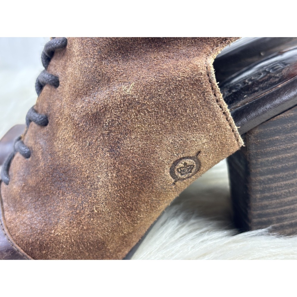 Born Blane Peep Toe Booties Brown Leather Suede Lace Up Boho Womens 8M - Picture 3 of 10